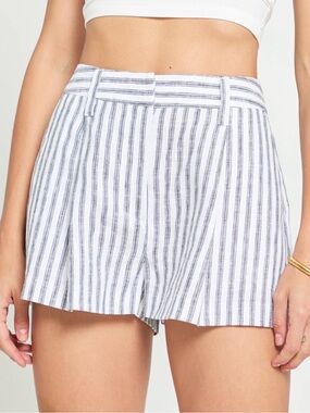 High-Rise Striped Women’s Linen Shorts in White and Blue NWT